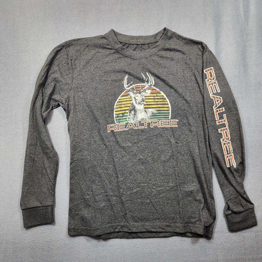 Realtree by Staghorn Greek Mens Shirt Large Grey Long Sleeve Buck Hunting Casual